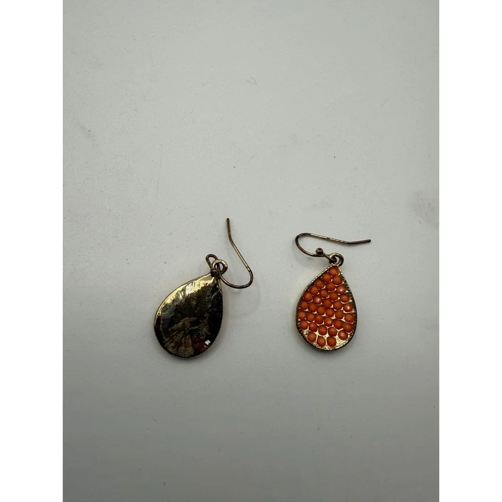 Gold Tone Orange Seed‎ Bead Teardrop Dangle Earrings Boho Fishhook Drop